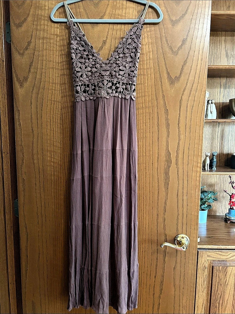 Floral Lace Maxi Dress in Brown Medium Cocktail Dress Wedding guest dress
